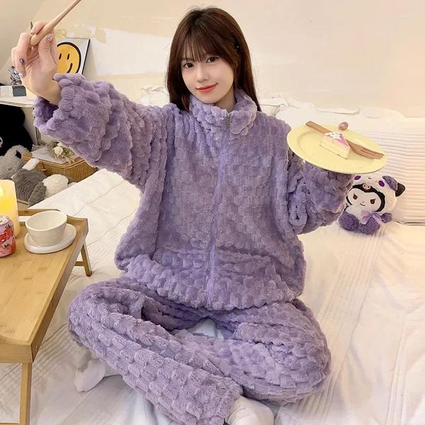 Frauen Nachtwäsche Frauen Winter warmer Pyjamas Set Nightwear Flanell Pyjama Sets Pullover Nachtkleidung Home Kleidung M-2xl große Größe