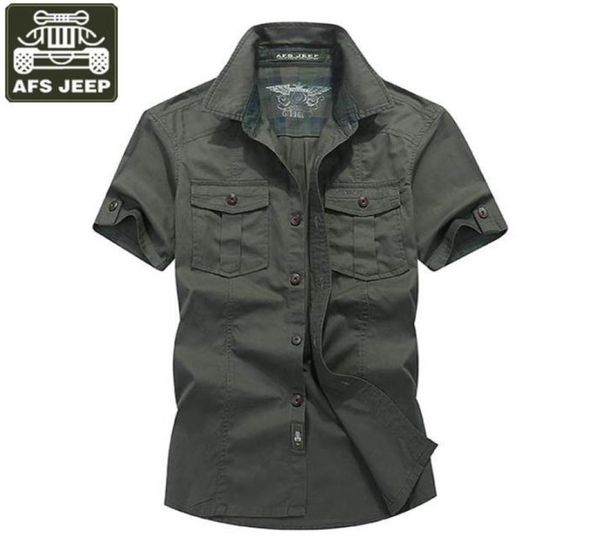 AFS JEEP Marca Camisa Dos Homens Casul Camisas Denim Camisa Dos Homens de Manga Curta Camisas de Algodão Masculina Camisas Hombre Vestir Roupas Masculinas Y13038418