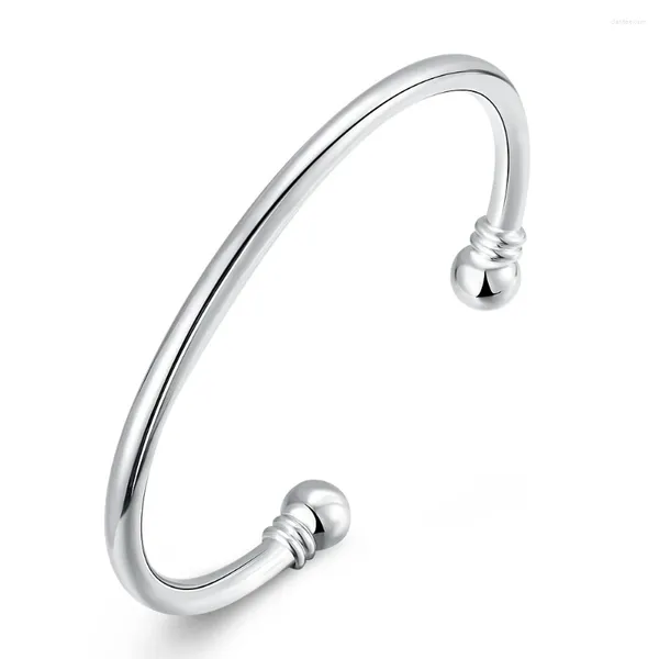 Armreif aus 925er-Sterlingsilber, 4 mm, glattes, massives Perlenarmband, Manschettenknöpfe, Armreifen für Damen und Herren, Hochzeit, Verlobung, Party, Schmuck