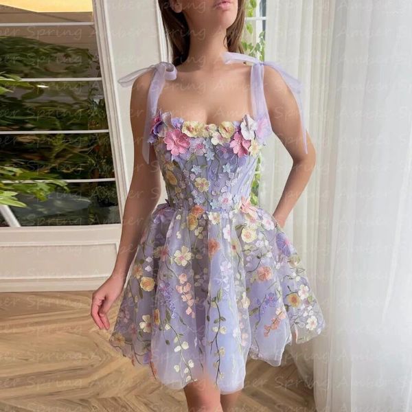 Vestidos de festa doce floral lilás homecoming mini comprimento 2024 curto vestidos de baile laço ombro verão maxi robe flor de aniversário