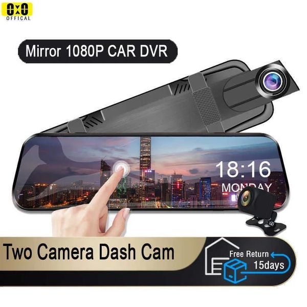 Elettronica Altra elettronica Telecamera specchietto per auto Videoregistratore touch screen Specchietto retrovisore Dash Cam Fotocamera anteriore e posteriore Specchio DVR Nero