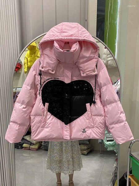 Casacos de trincheira feminina qnpqyx destacável parkas castanha curta jackets de moda splicing lantejas amor