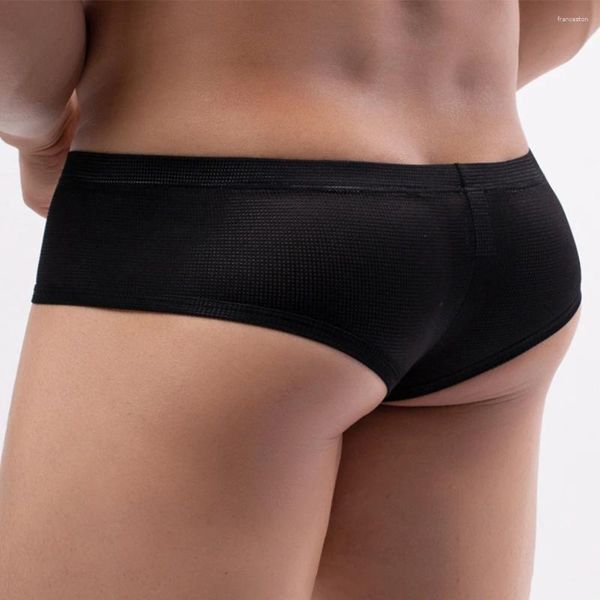 Cuecas masculinas macias e respiráveis em cintura baixa biquíni tanga estilo meio quadril design com u bolsa calcinha shorts