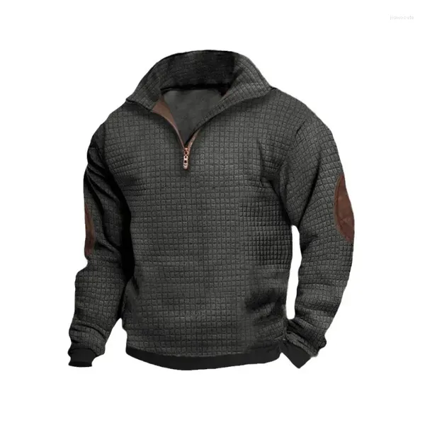 Hoodies masculinos outono 2023 quadrado treliça jaquetas masculinas gola alta zíper manga comprida camisola de lazer para homem