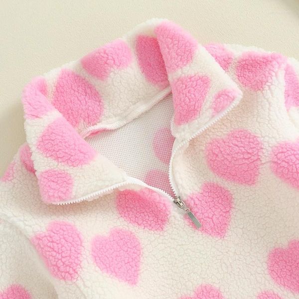 Jacken Kinder Kleinkind Baby Mädchen Fleece Mantel Herz Druck 1/4 Reißverschluss Langarm Sherpa Jacke Oberbekleidung Valentines Kleidung