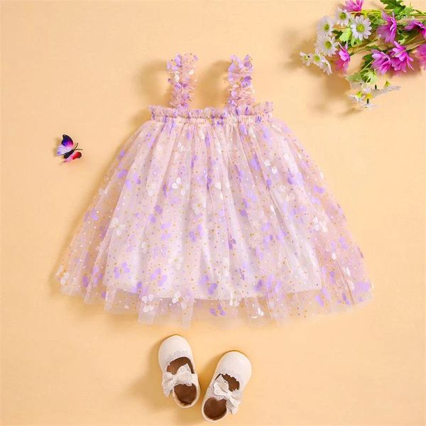 Vestidos da menina da criança do bebê meninas verão casual cami vestido crianças doce sem mangas borboleta pétalas impressão tule princesa