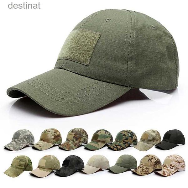 Chapéus de aba larga Chapéus de balde Boninho de beisebol ajustável Tactical Selfred Soldrefl Hat Camouflage Exército Militar Camo Airsoft Hunting Camping Caminhando Capsl231221