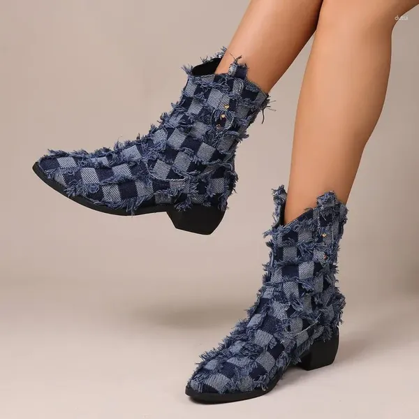 Stivali Scarpe di grandi dimensioni Stivali da donna con punta tonda-Calzature invernali da donna Grandi eleganti 2023 Med Rubber Ladies Autumn Rock Cowboy