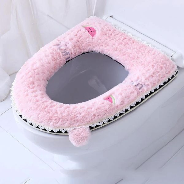 Semplice colore solido lungo lussureggiante cuscino sedile del gabinetto inverno ispessimento cuscinetti da toilette caldi per la stampa graziosa tappetini da toilette 231221