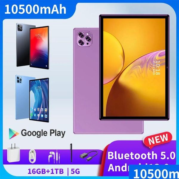 ПК планшета ПК 2023 Версия 10.1INCH Компьютер Android 16 ГБ ОЗУ 1 ТБ ПЗУ 8CORE 13 5G СЕТИ WIFI ДВОЙНА