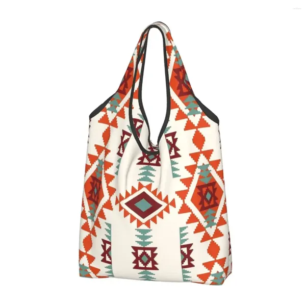 Sacos de compras Native Retor Americano Reutilizável Mercearia Dobrável 50LB Capacidade de Peso Tribal Historic Eco Bag Eco-Friendly