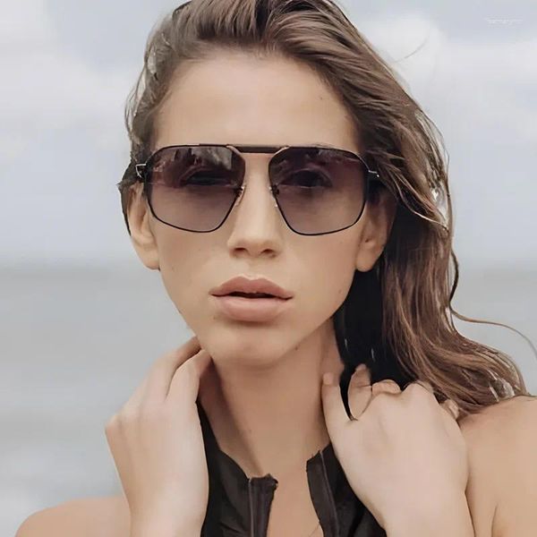 Óculos de sol feminino commuter viagem praia rua s óculos proteção solar uv moda retro hip hop duplo feixe