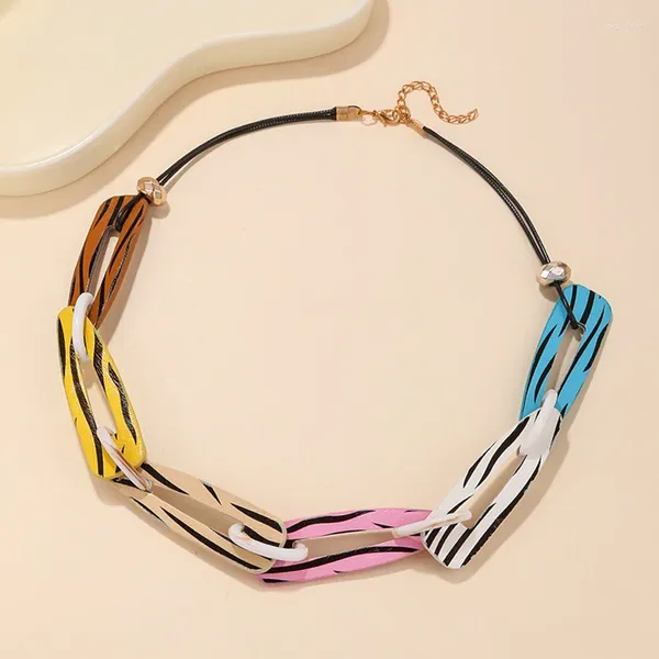 Correntes na moda pu couro pingente colares para mulheres colorido corda corrente zebra impressão vintage colar verão viagem gargantilha jóias presente