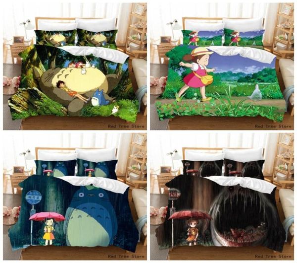 Bettwäsche Sets 3D bedruckte Bettlinie Duvet Cover Totoro Cartoon Set Single Double Full Size Kids Erwachsene Japan Bettwäsche Kissenbezug 233732069