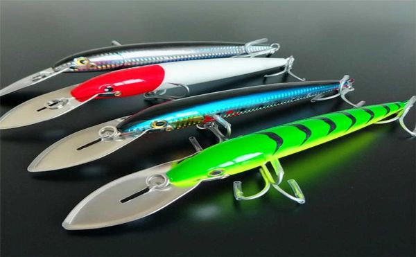 NOEBY 4 Stück große Zungen-Minnow-Köder 32 g, 130 mm, 647 g, 185 mm, 76 g, 225 mm, 4 Farben, 3D-Augen, künstliches großes Hartangeln, 2106228709747