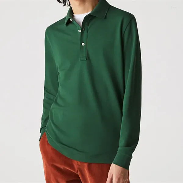 Polos masculinos de 3 botões escuros Greenspring Autumn Men clássico de cor sólida color