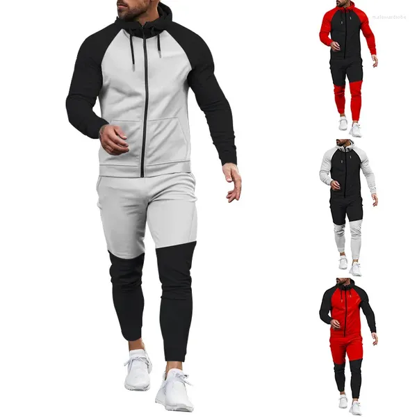 Erkeklerin Takipleri Sonbahar ve Kış Günlük Spor Seti Erkekler Moda Patchwork Açık Mekan Terzlendirme Renk Eşleşmesi 2 adet kıyafetler Erkek Giyim