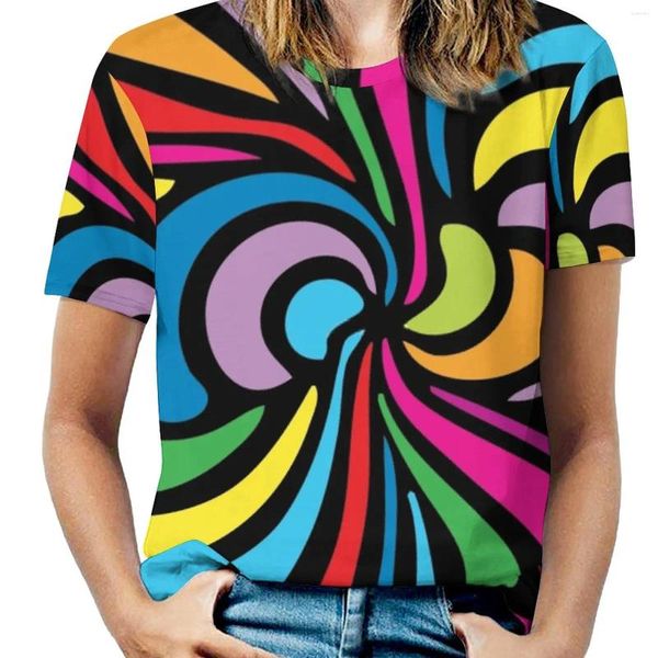 Женские футболки в стиле хиппи с абстрактным вихревым узором, женская футболка с круглым вырезом, повседневные топы с короткими рукавами, летние футболки с узорами