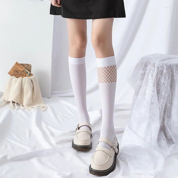 Frauen Socken INS dünne dicke Strümpfe für Damen Mädchen über dem Knie JK schwarz weißes Bein mittlere japanische aushöhlen Fischnetz