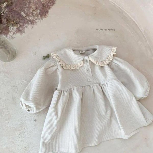 Abiti da ragazza Korean Kids for Girls Pure Cotton Curduroy All-Match Solid Color Sweet Dold Down Collar ShirtSowdress Lace Casual Elegant Elegant