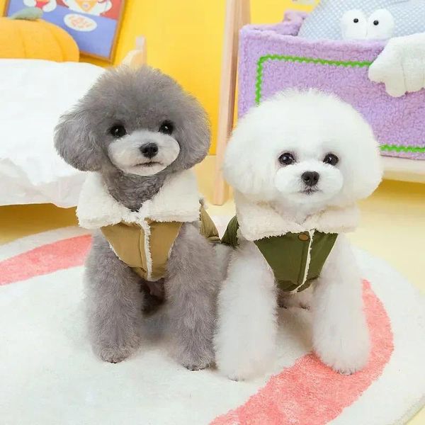 Casaco de vestuário para cães e algodão acolchoado Wintpet Velvet Plus Teddy Wear Fora Quente Dupla Camada Outono Bichon Roupas de Trabalho