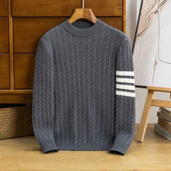 Herrenpullover hochwertiger gestrickter Wollpullover von Herren-Strickpullover O-Neck Striped Pullover 2023 Herbst/Winter Britischer Modetrend warme Unterkleidung J231220