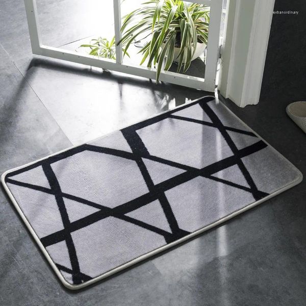 Tapetes 40 banheira tapete preto e branco clássico padrão geométrico super macio por porta de banheiro absorve tapete não deslizamento tapete