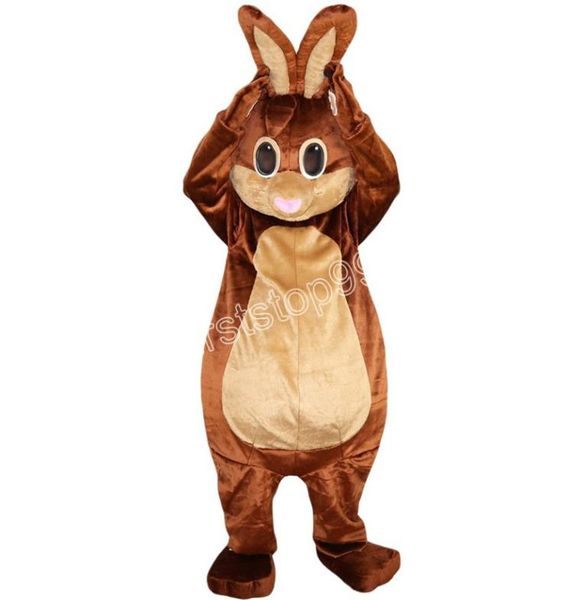 Performance Brown Rabbit Costume Bunny Mascot Costume de luxuoso com máscara para a festa de adultos vestido de páscoa 4604082