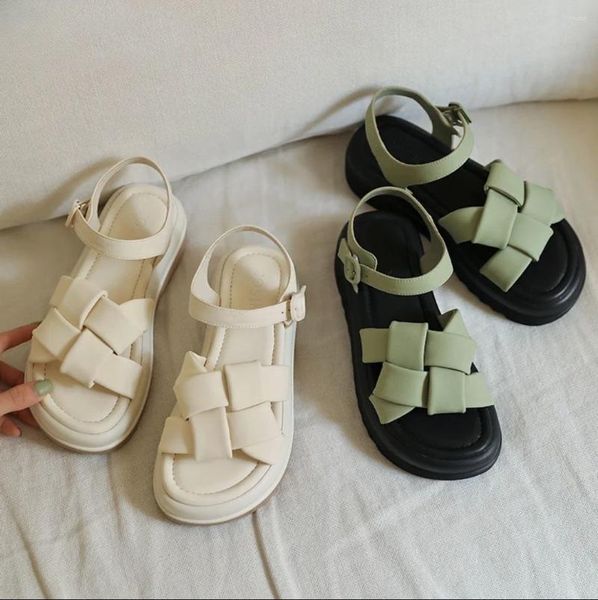 Kleiderschuhe Damen Grüne Sandalen für Frauen Strandschuhschuhe Keil Plattform wasserdichte Sommer 2023 Römischer Stil mit mittleren Heels Korea F.