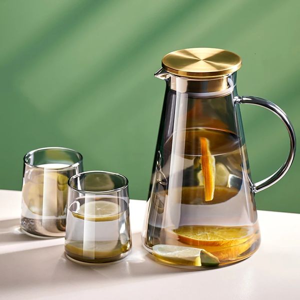 Водяной кувшин прозрачный теплостойкий стеклянный холодный чайник и чашки с чашками с ручкой большие домохозяйства 231221