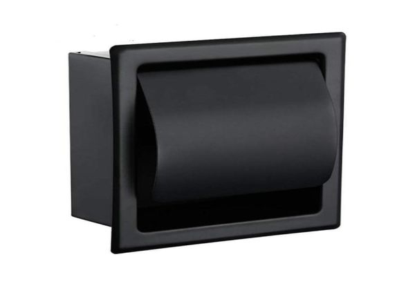 Suporte de papel higiênico embutido preto, construção de metal 304, parede dupla, caixa de rolo de banheiro, suporte de vaso sanitário 8741341