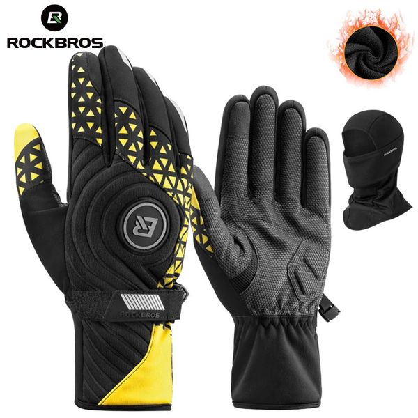 Rockbros luvas de bicicleta inverno quente motocicleta dedo cheio ciclismo luvas tela toque esqui esportes luvas caminhadas térmica mitten 231220