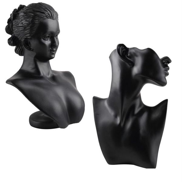 Material de resina preta elegante manequim feminino para moda colar pingente busto jóias display titular exibição da loja de jóias 21111209b