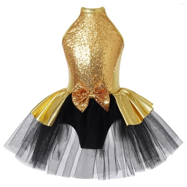 Abiti da ragazza Bambini Elegante tutù Abito da ballo in rete senza maniche Paillettes scintillanti Bowknot Cinghie decorate con schiena cava per abiti da festa