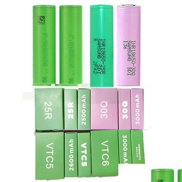 Piller Yüksek kaliteli INR 25R 30Q VTC5 VTC6 Pil 2500mAh 2600mAh 3000mAh Yeşil Kahverengi Şarj Edilebilir Lityum Piller IMR TOP DHSSX