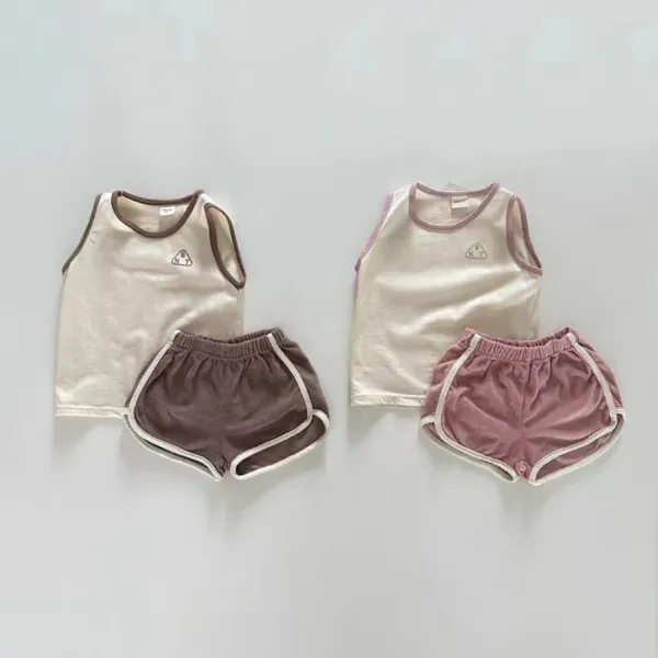 Conjuntos de roupas 2023 verão bebê moda carta impressão sem mangas roupas conjunto menino menina algodão colete shorts 2pcs terno infantil roupas casuais