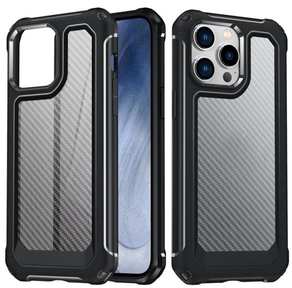 Capas à prova de choque de fibra de carbono para iPhone 14 Plus 13 Pro Max 12 X XR XS 8 7 6 Hard PC Plástico TPU Clear Business Men Hit Color Vertical Clear Mobile Phone Back Cover2415553