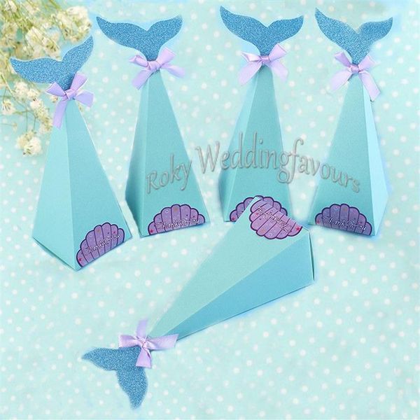 40pcs mermaid favor Boxen Kindergeburtstagsfeier liefert Strand Thema Hochzeit Geschenke Event bevorzugt die süße Süßigkeiten Box -Gefälligkeit Holder250m