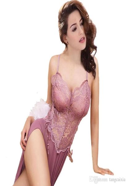 Mulheres inteiras renda transparente lingerie sexy lingerie de alta divisão vestido de dormir plus size 6xl2045959