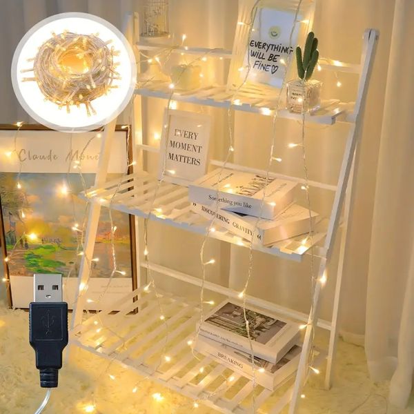 1 PC, 40 cordas de luz LED, fonte de alimentação USB, cordas leves de luz de fada, adequadas para festas em família, casamentos no jardim, (branco quente) (multicoloria)