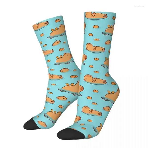 Мужские носки Happy Capybara для плавания с апельсинами, винтажные Harajuku, хип-хоп, бесшовные носки с рисунком экипажа, сумасшедшие носки, подарок с принтом