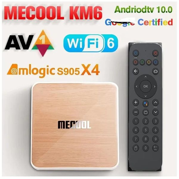 Box Mecool KM6 Deluxe ATV Box Androidtv 10.0 Amlogic S905x4 4 GB 64 GB 2,4 g/5G WiFi6 Widevine L1 Gogleplay Prime Video 4K Voice Set oben