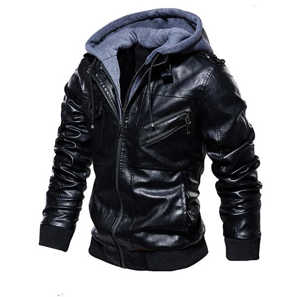 Herrenfell Kunstpelz Männer Marke Militär mit Kapuze mit Zipper Motorrad Leder Jacke PU Leder Jacken Autumn Coat Plus Size S-5xl Drop 231220