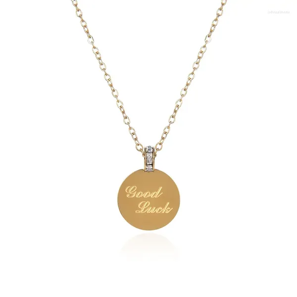 Anhänger Halsketten FYSARA Edelstahl Halskette für Frauen Viel Glück Wort Scharfe Gold- und Silberfarbe Verlobungsschmuck