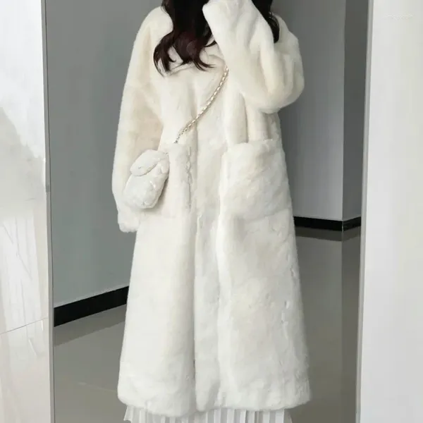 Frauen Pelz Frauen Winter Mid-länge Faux Mantel Koreanische Mode Verdicken Lange Mäntel Elegante Pelzigen Jacken Hohe Qualität plüsch