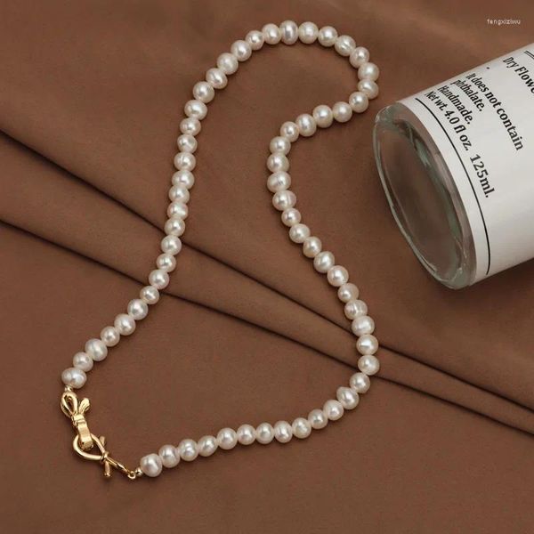 Ciondoli Collana di perle d'acqua dolce naturali francesi per donne Eleganti perle irregolari Girocolli Collane Gioielli da sposa