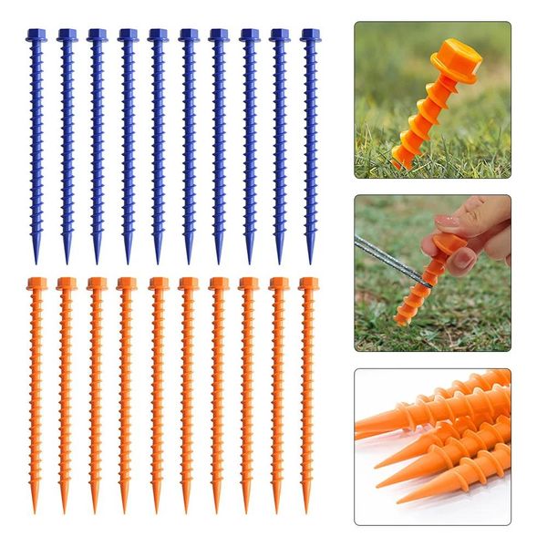 Abrigos 10pcs 26 cm de camping portátil ao ar livre pregos pregos de rosca de plástico Montanhador de unhas de mountaneração de piso Acessório da barraca de estacas