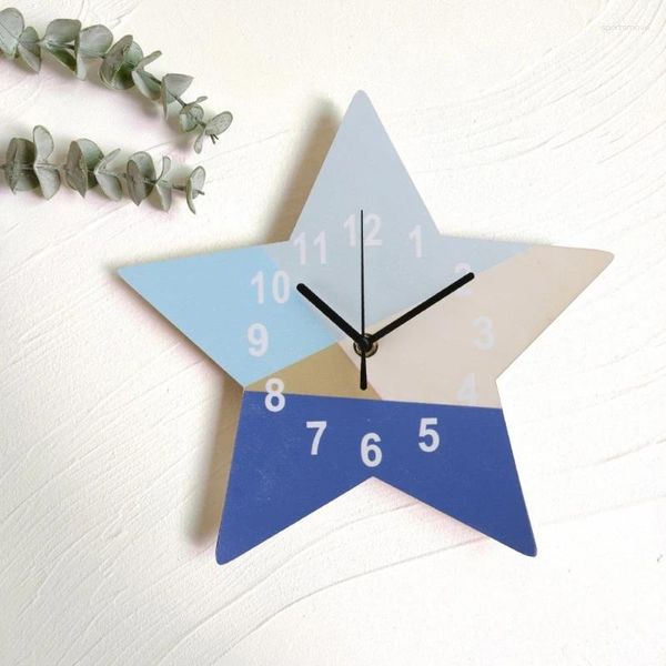 Настенные часы для девочек, синие геометрические часы с пентаграммой для детей, декор для детской комнаты, бесшумные, беззвучные, декоративные, современный дизайн, 87HA