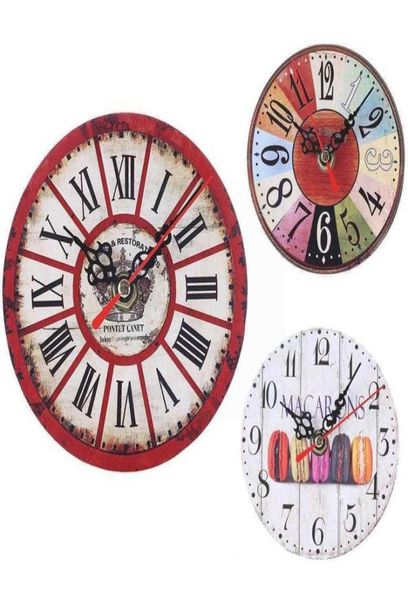 Relógios de pendura de parede retrô de madeira Relógios modernos Design Modern Vintage Home Cafe Office Home Clock Creative Decoration Rustic Decor M0P5 H09227261906