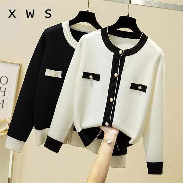 Sueter Mujer Elegant Women Pullover und Cardigans Button Up Perl Perl Perl Perlen Schwarzweiß.